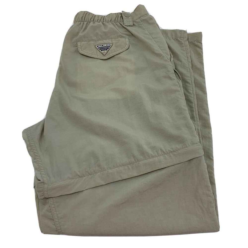 Men's Columbia PFG UPF Khaki Convertible Zip Off Lined Cargo Pants Shorts L